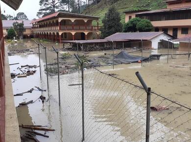 Flood waters fill school courtyard