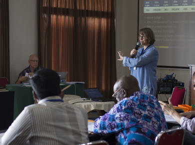 MWC Chief Development Officer Arli Klassen presents on finances at the 2016 Executive Committee meeting in Indonesia. Photo: Life TV Indonesia.